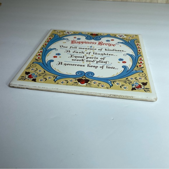 Vintage Recipe for Happiness Trivet Tile Scandinavian Kitchen Wall Decor MCM - Picture 2 of 4
